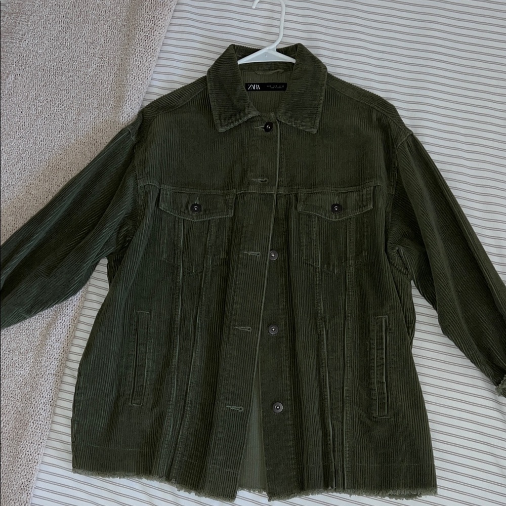 Zara Dark Green Corduroy Utility Jacket